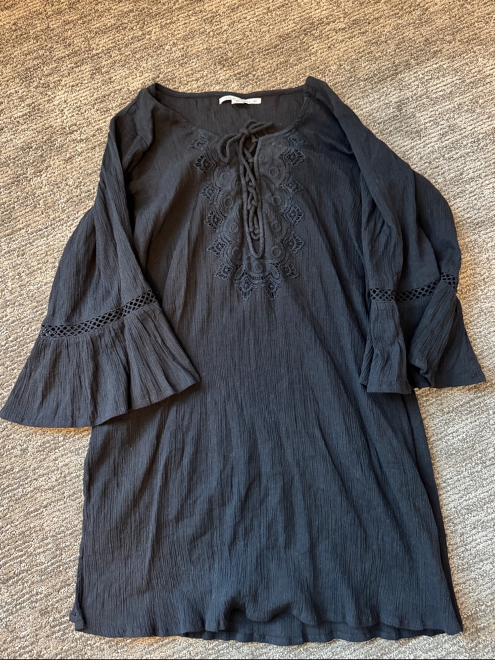 O'Neill Black Embroidered Lace-Up Bell Sleeve Swim cover up. Great condition.